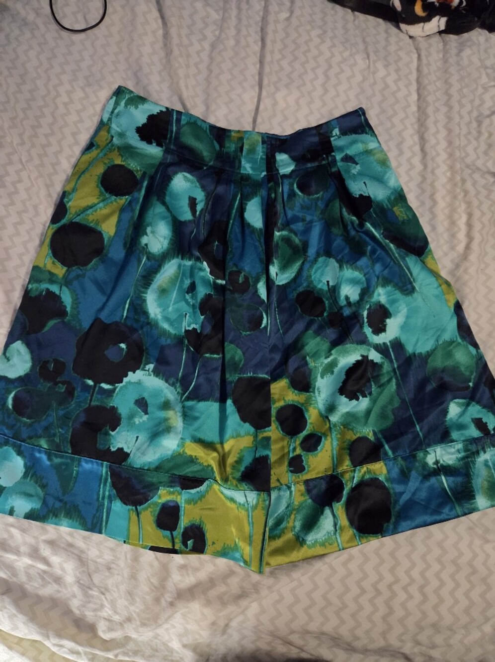 Y2K Worthington Silky Blue And Green Abstract Watercolor Skirt